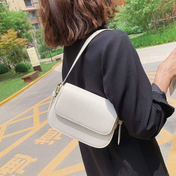 

Minimalist Flap Baguette Bag, White