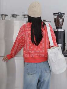 DAZY Geo Pattern Drop Shoulder Jumper - Red - View 2