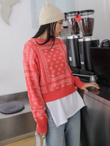 DAZY Geo Pattern Drop Shoulder Jumper - Red - View 5