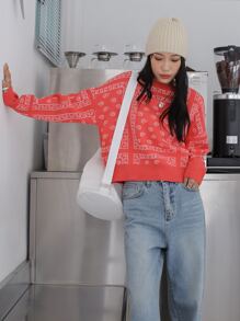 DAZY Geo Pattern Drop Shoulder Jumper - Red - View 6