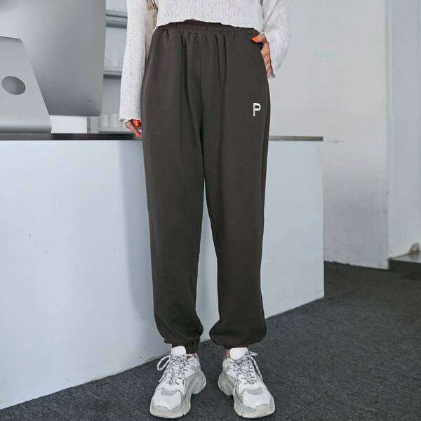 

Letter Embroidery Sweatpants, Dark grey