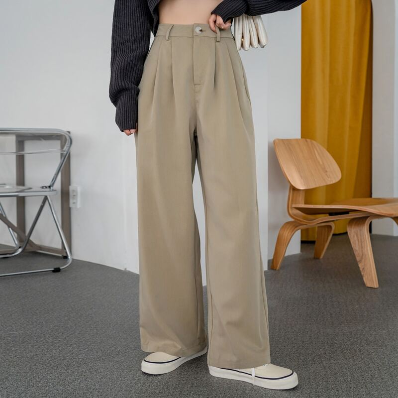 

Solid High Waist Wide Leg Suit Pants, Khaki
