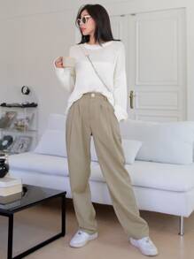 DAZY Quần Túi màu trơn Giải trí - Màu Khaki - Xem 8