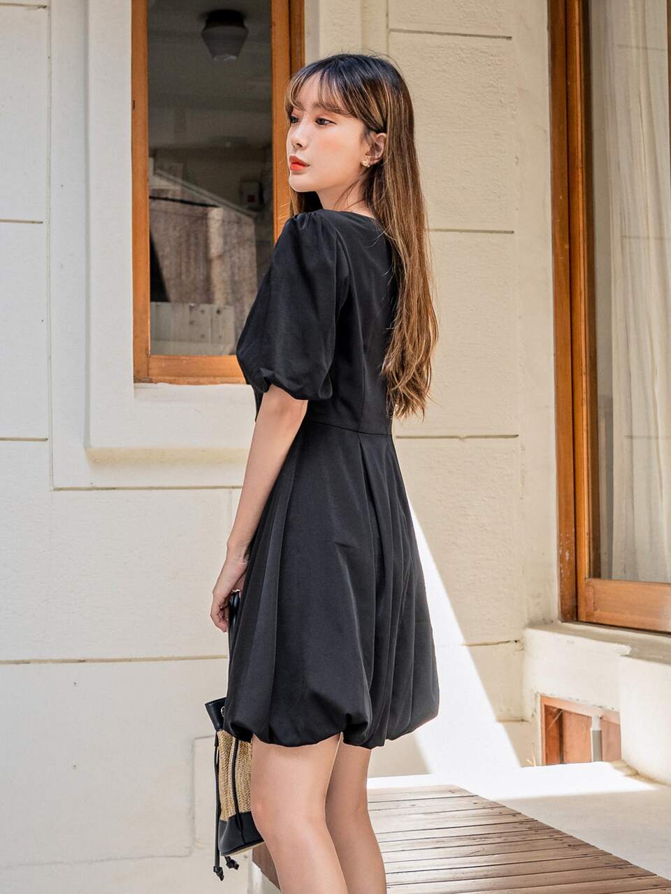 Puff Sleeve Zip Back A-line Dress