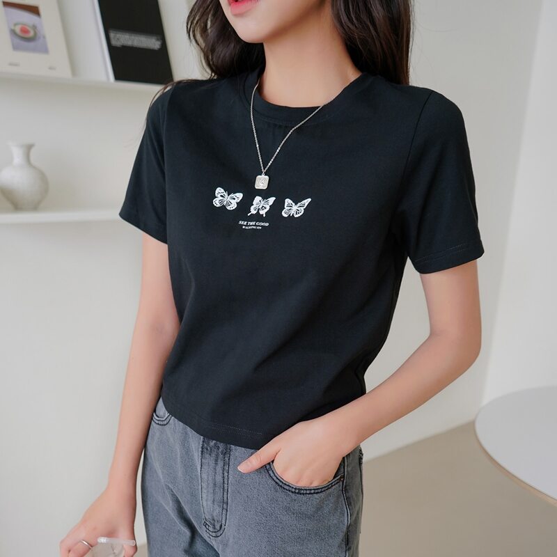 

Butterfly And Slogan Graphic Tee, Black