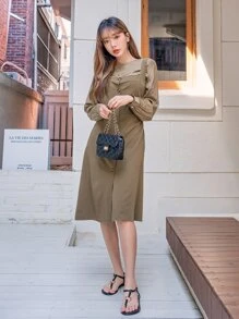 DAZY Button Front Tie Back Cami Dress With Top