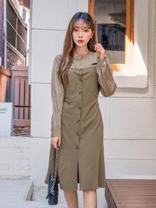 DAZY Button Front Tie Back Cami Dress With Top