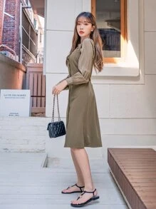 DAZY Button Front Tie Back Cami Dress With Top