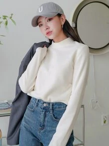 DAZY Áo thun cổ lông mùa đông - Màu be - Xem 1