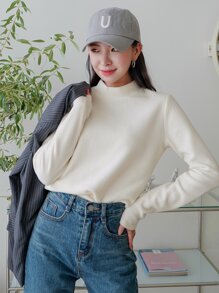 DAZY Áo thun cổ lông mùa đông - Màu be - Xem 2