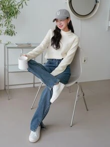 DAZY Áo thun cổ lông mùa đông - Màu be - Xem 4