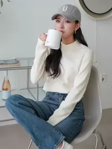 DAZY Áo thun cổ lông mùa đông - Màu be - Xem 3