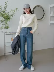 DAZY Áo thun cổ lông mùa đông - Màu be - Xem 6