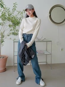 DAZY Áo thun cổ lông mùa đông - Màu be - Xem 5