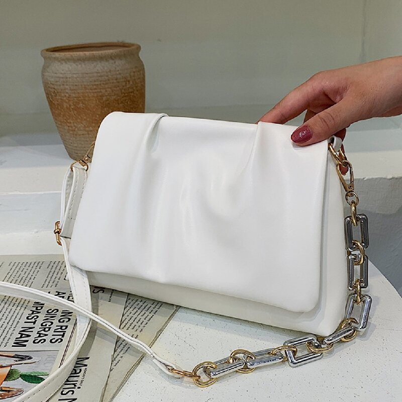 

Ruched Design Flap Crossbody Bag, White