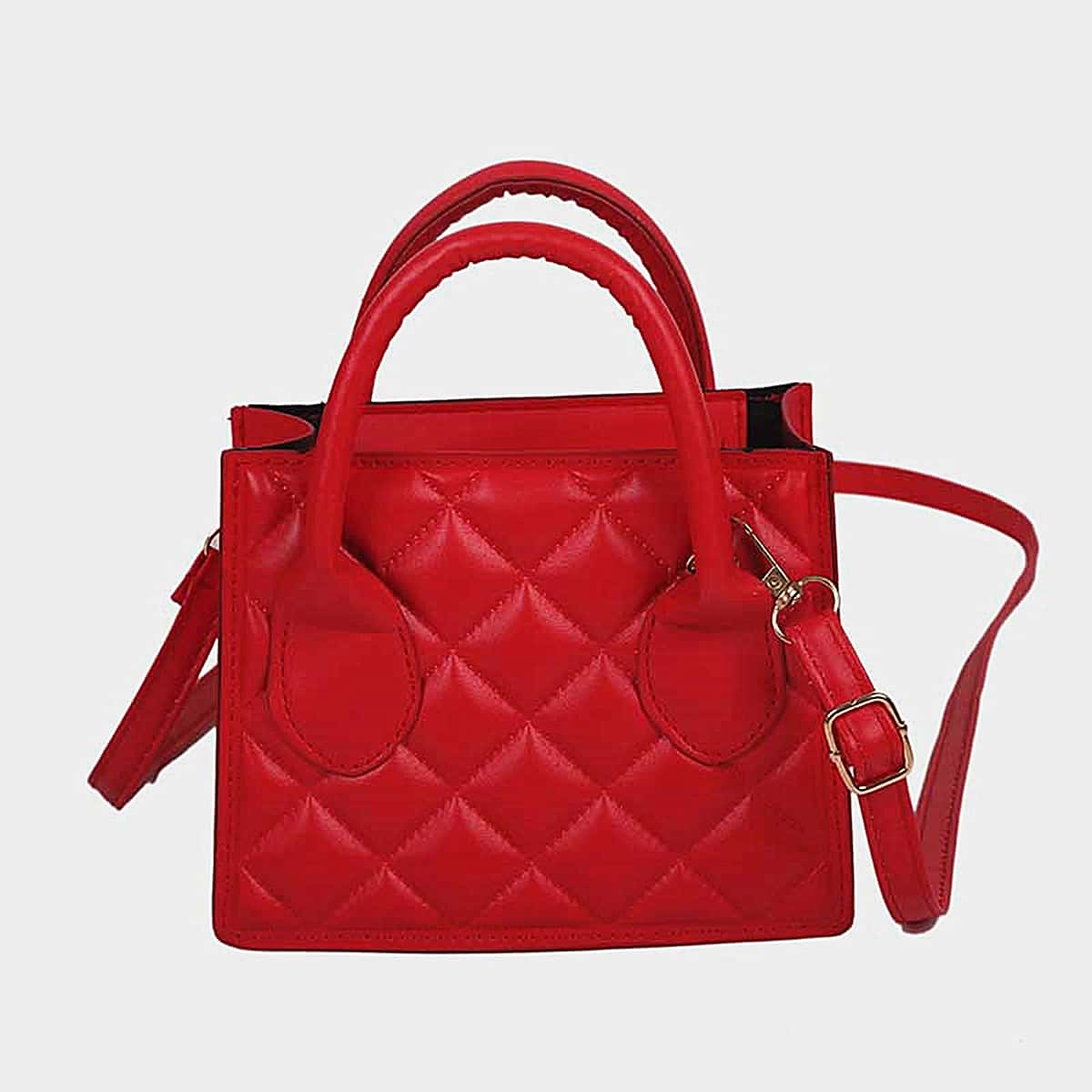 

Double Handle Quilted Satchel Bag, Red