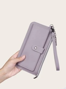 極簡風格雙口袋長款錢包 - 淡紫色 - 查看 1