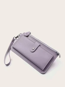 極簡風格雙口袋長款錢包 - 淡紫色 - 查看 4