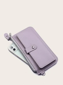 極簡風格雙口袋長款錢包 - 淡紫色 - 查看 5