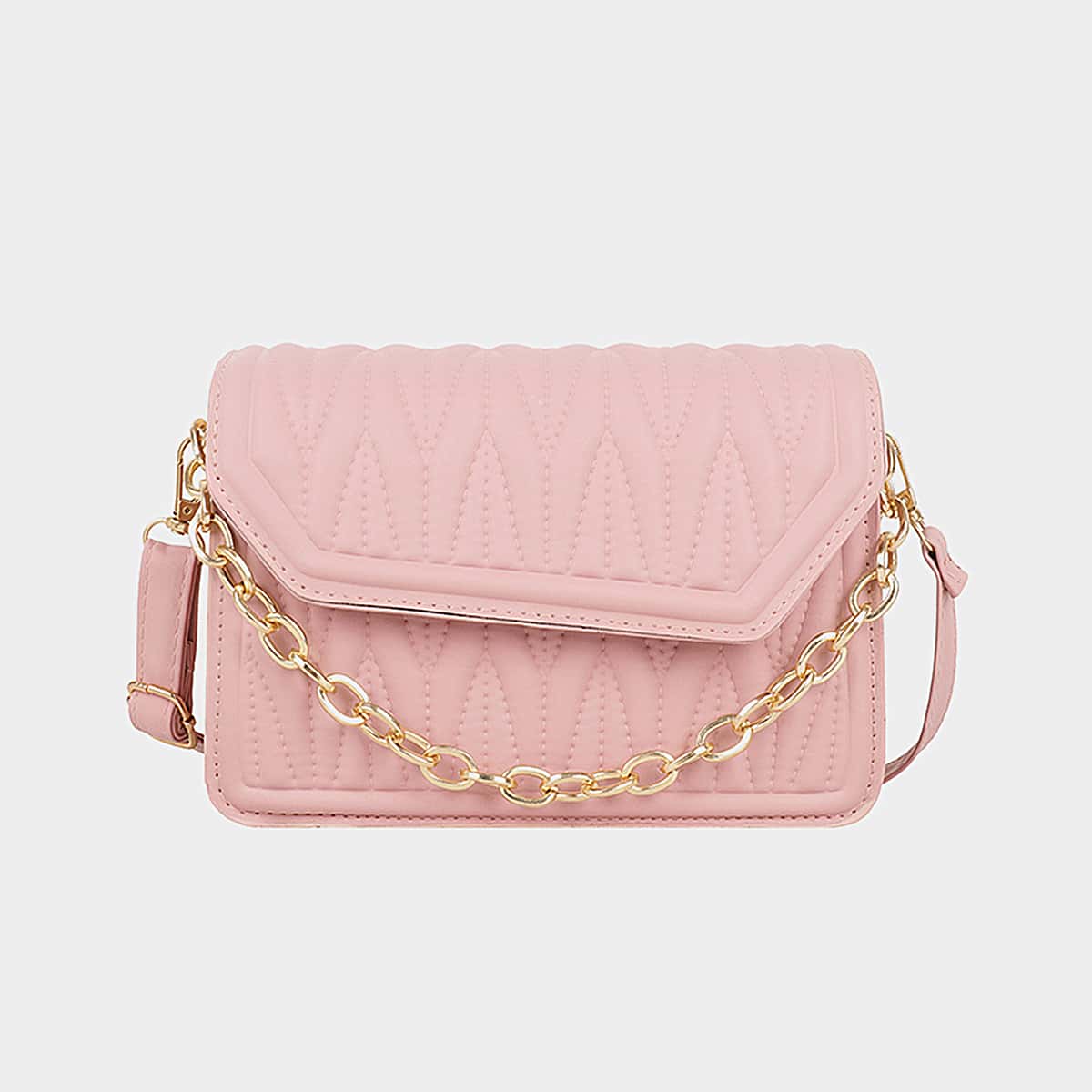 

Quilted Asymmetry Flap Satchel Bag, Pink