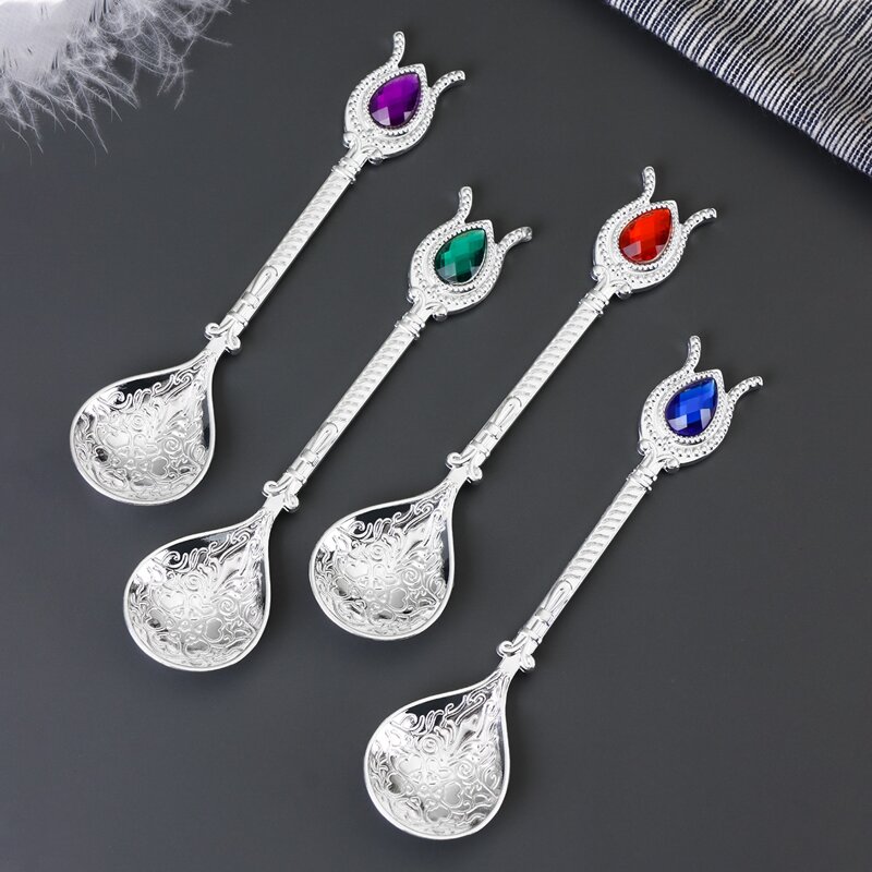 

4pcs Artificial Gemstone Decor Random Color Spoon, Silver