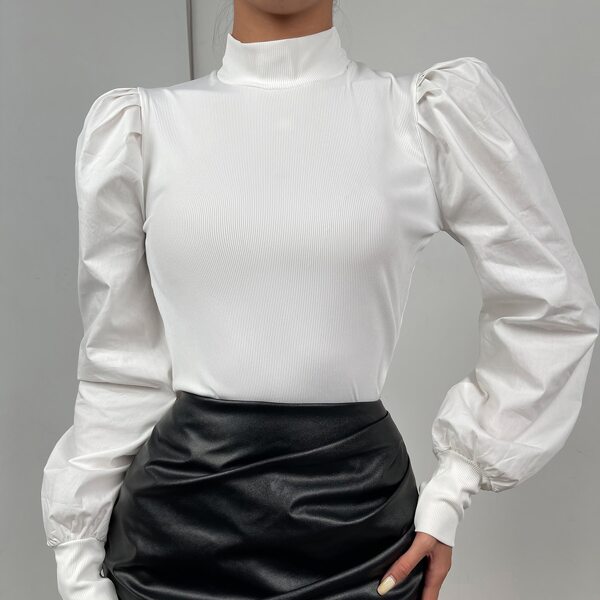 

Mock Neck Lantern Sleeve Top, White