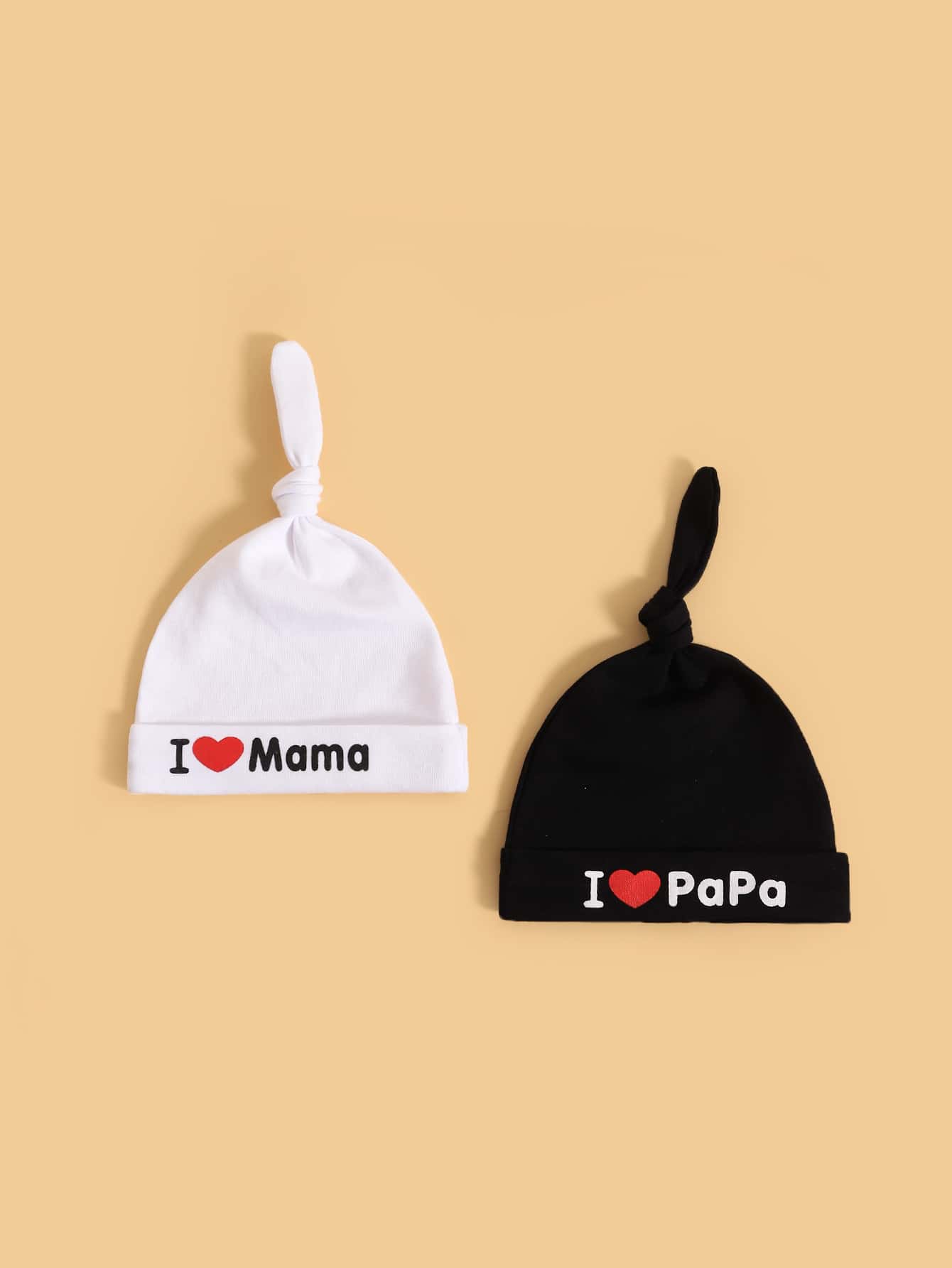 2pcs Baby Letter Graphic Hat - Black and White - View 1