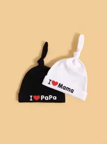 2pcs Baby Letter Graphic Hat - Black and White - View 2