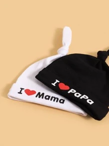 2pcs Baby Letter Graphic Hat - Black and White - View 3