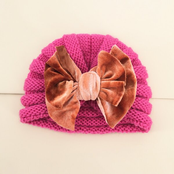 

Toddler Kids Bow Decor Knitted Hat, Hot pink