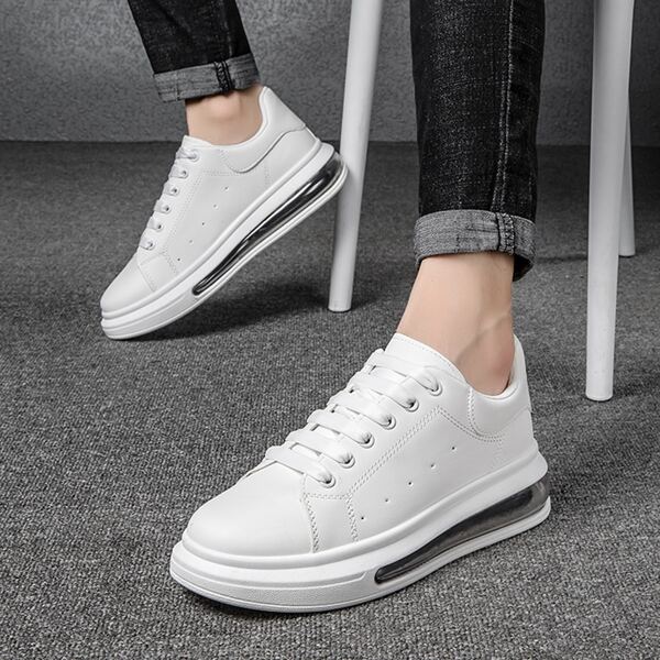 

Men Air Cushion Design Lace-up Front Skate Shoes, White