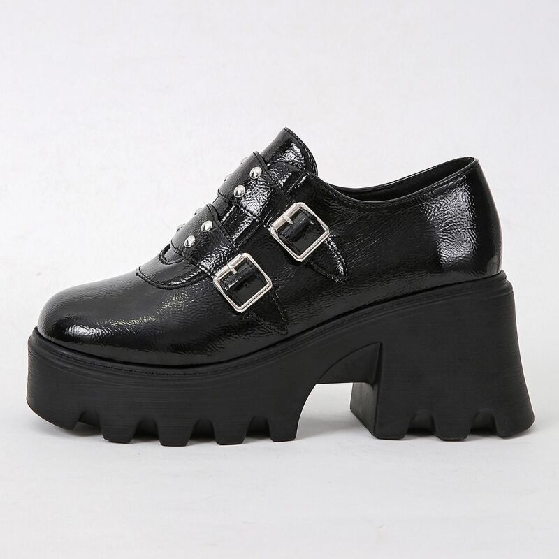 

Double Buckle Decor Wedges, Black