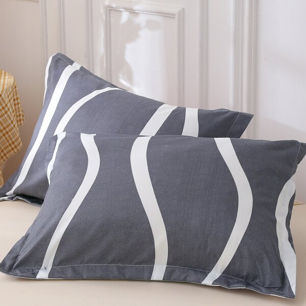 

1pair Waves Pattern Pillowcase Without Filler, Dark grey