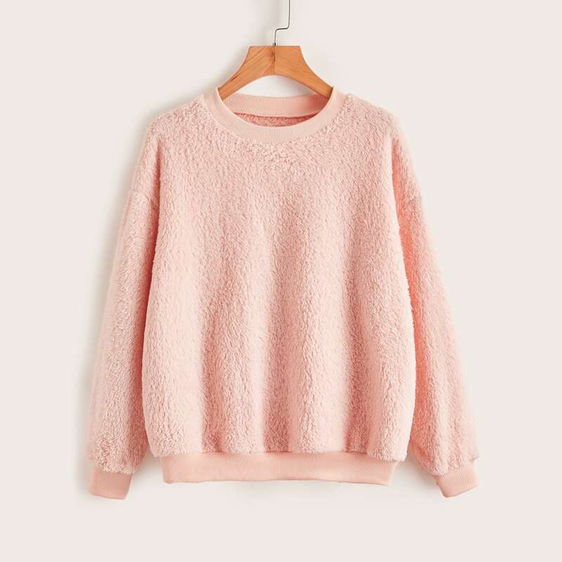 

Solid Teddy Sweater, Baby pink
