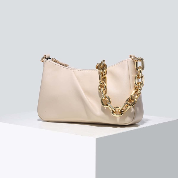 

Minimalist Chain Baguette Bag, Apricot