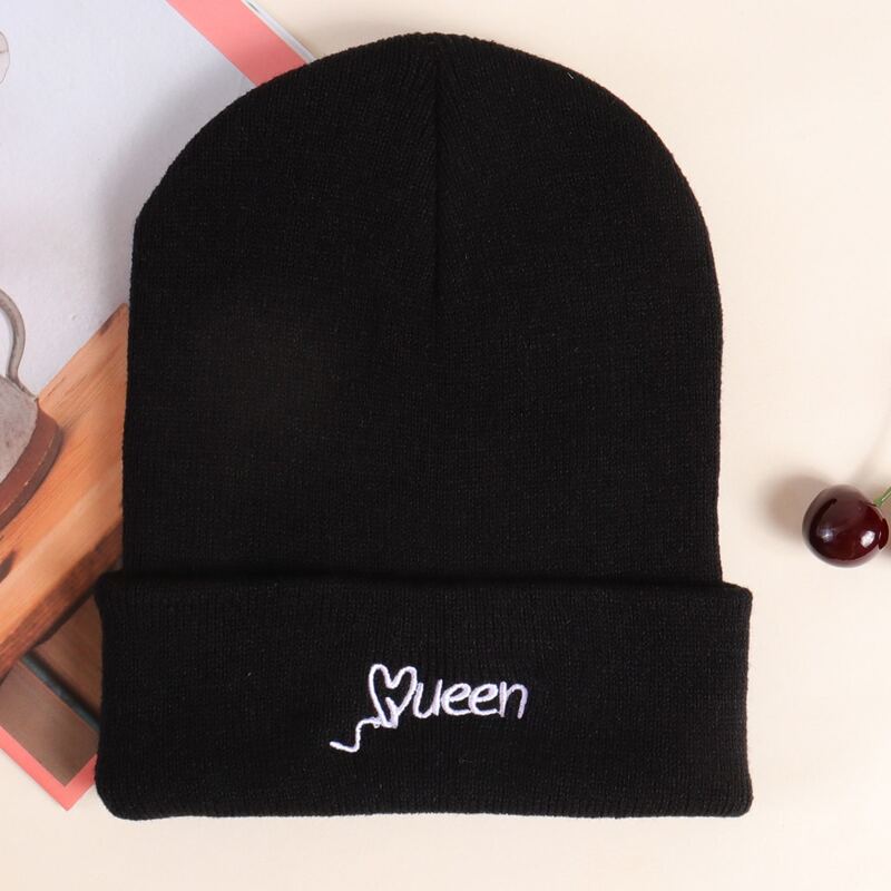 

Letter Graphic Embroidery Knit Hat, Black