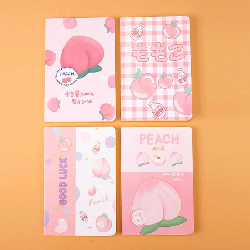 

4pcs Peach Print Cover Notebook, Multicolor