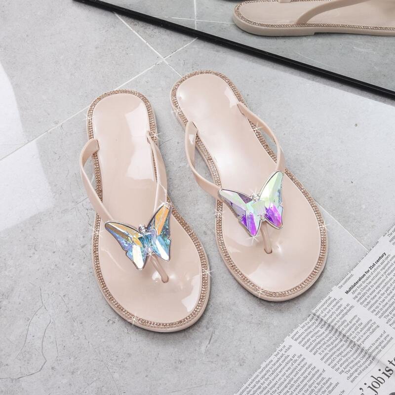 

Butterfly Detail Flip Flops, Apricot