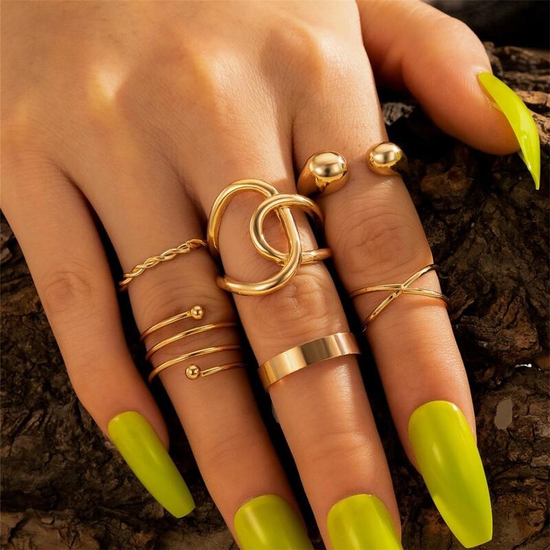 

6pcs Criss Cross Design Ring, Gold