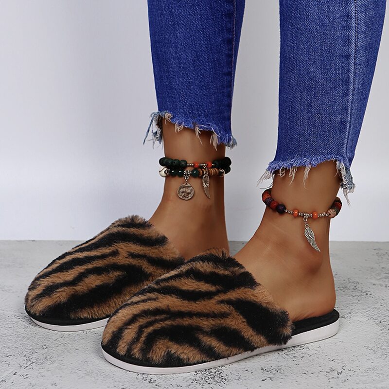 

Zebra Striped Slippers, Brown
