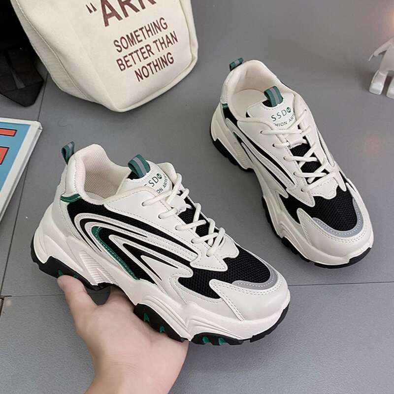 

Lace-up Front Mesh Panel Sneakers, Black