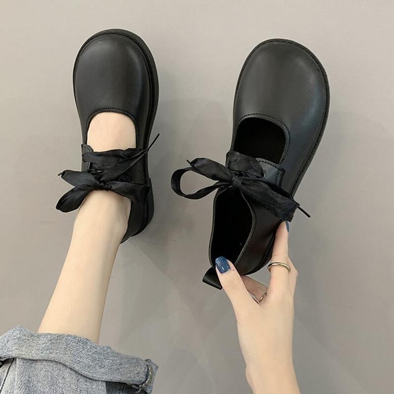 

Minimalist Lace-up Front Flats, Black