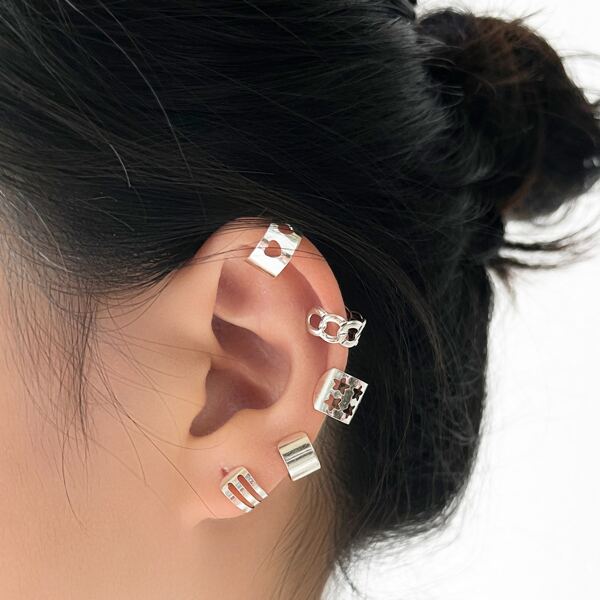 

5pcs Hollow Out Decor Ear Cuff, Silver