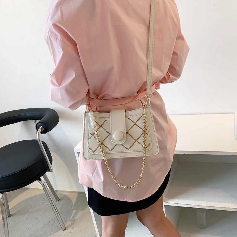 

Quilted Snap Button Shoulder Bag, Apricot