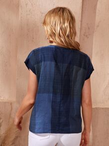 EMERY ROSE 格紋蝙蝠袖上衣 - 藏蓝色 - 查看 2