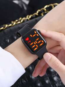 Reloj electrónico de silicona con tira - Negro - Ver 1