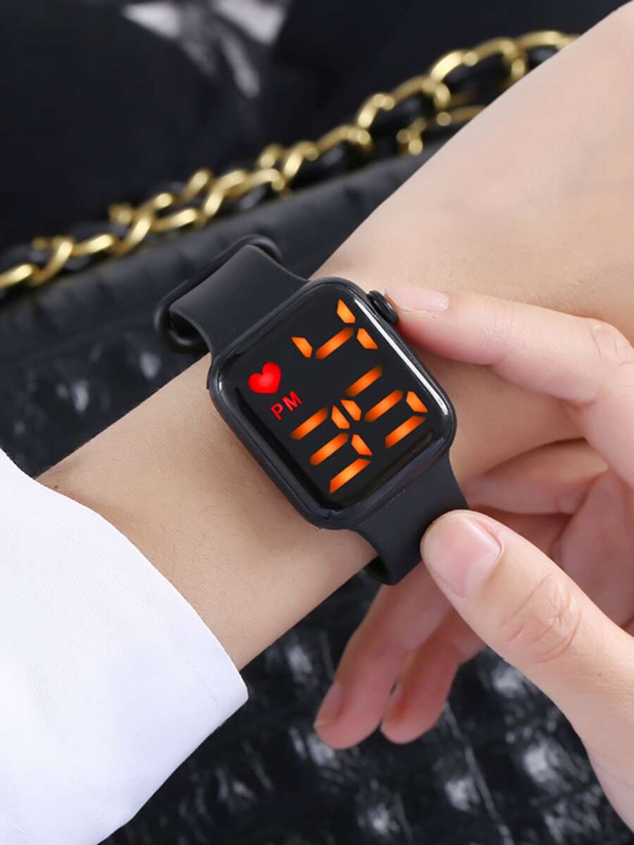 Reloj electrónico de silicona con tira - Negro - Ver 1