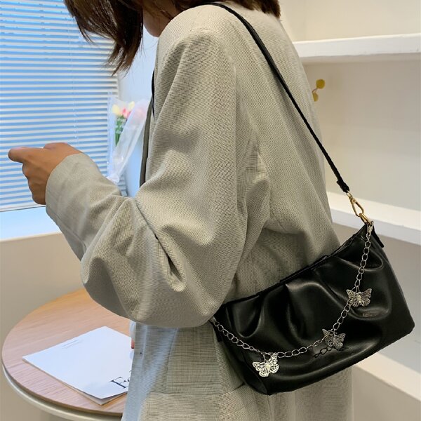 

Metal Decor Ruched Bag, Black