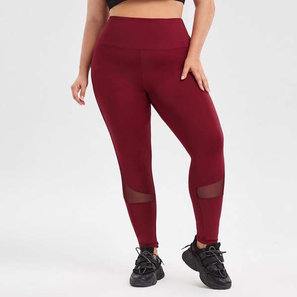 

Plus High Stretch Contrast Mesh Sports Leggings, Burgundy