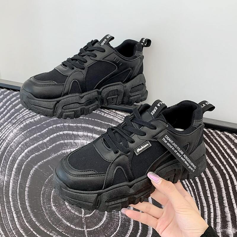 

Lace-up Front Mesh Panel Sneakers, Black